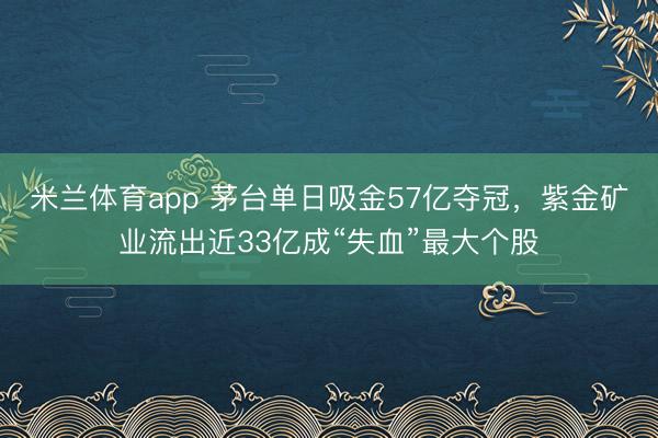 米兰体育app 茅台单日吸金57亿夺冠，紫金矿业流出近33亿成“失血”最大个股