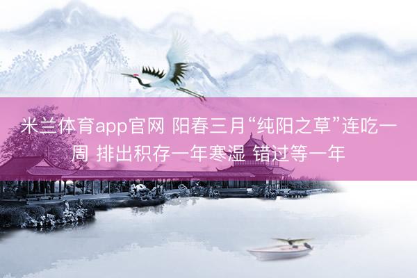 米兰体育app官网 阳春三月“纯阳之草”连吃一周 排出积存一年寒湿 错过等一年